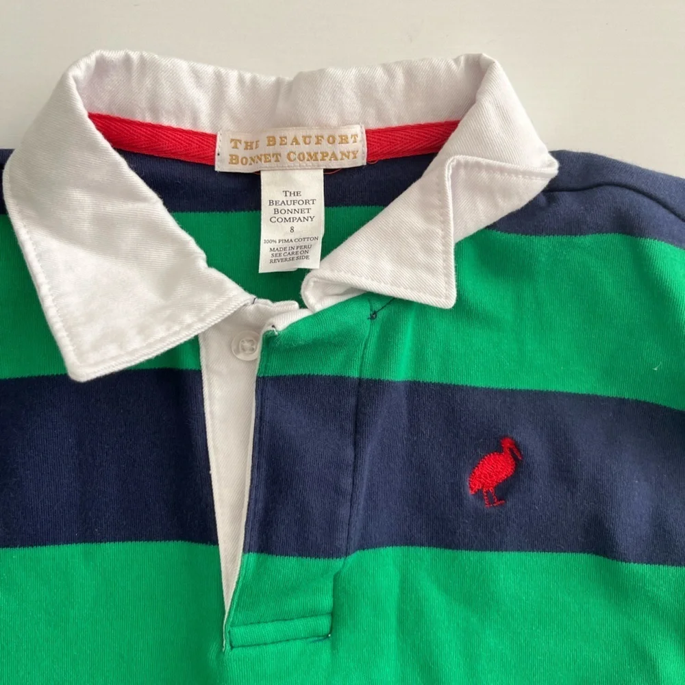 The Beaufort Bonnet Company Green and Navy Kids Polo